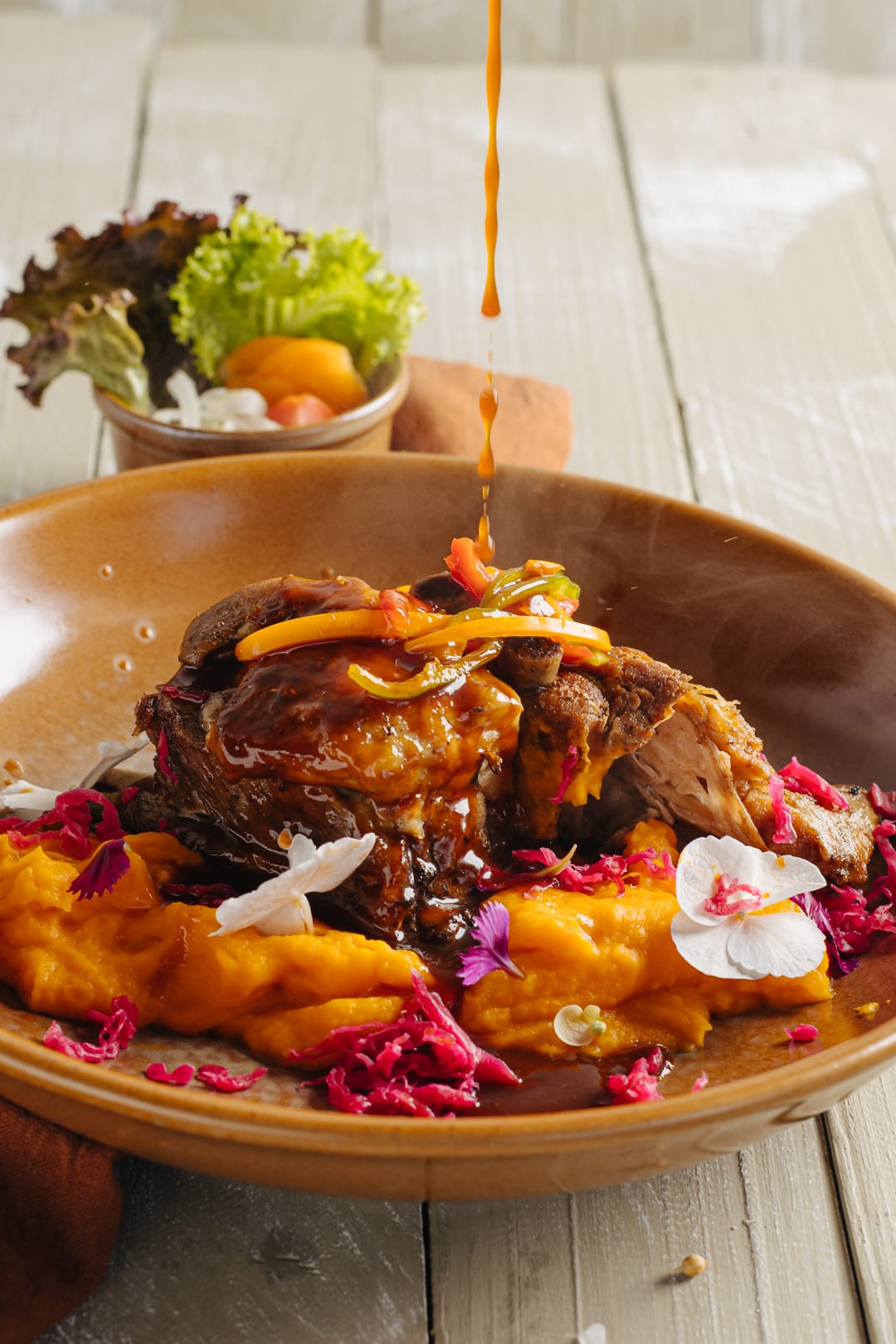 Comida Gourmet, de la granja a la mesa, Pescados, Carnes y opciones vegetarianas deliciosas en el Restaurante de la Huerta Hotel